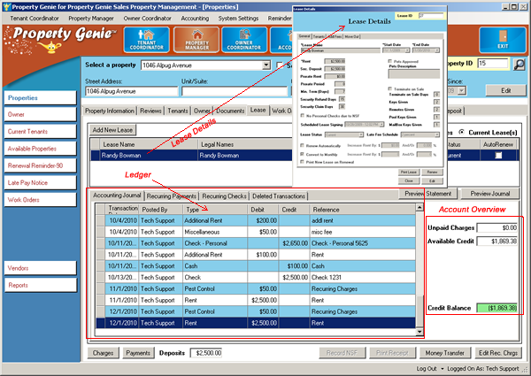 Property Genie tenant accounting ledger