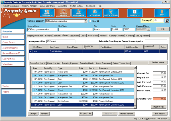 Property Genie property and owner accounting workspace